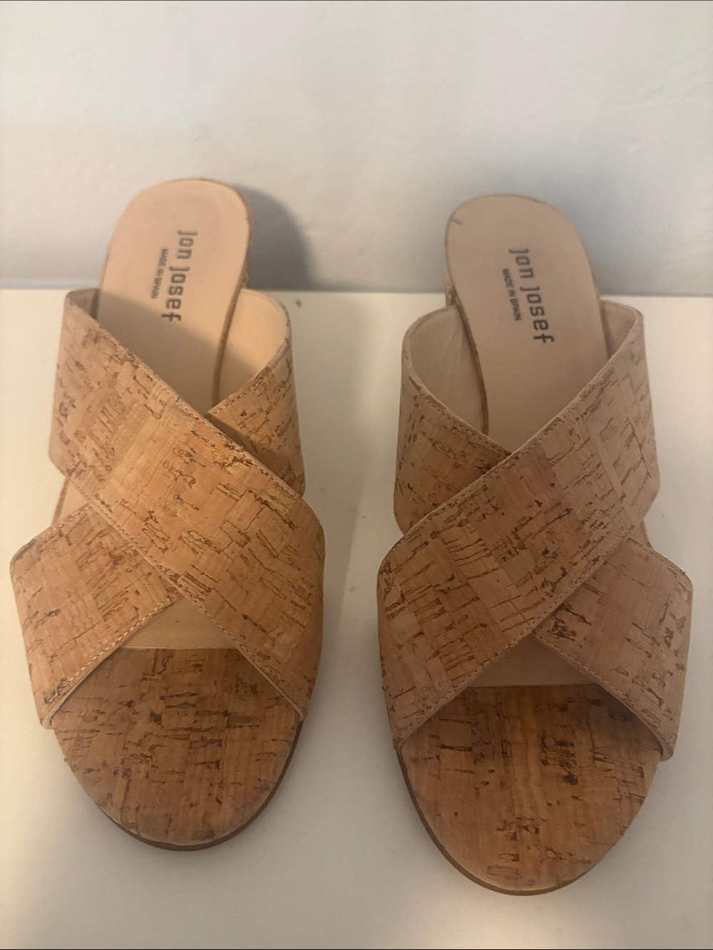 Jon Josef Tan Cork Crisscross Slide Mules
